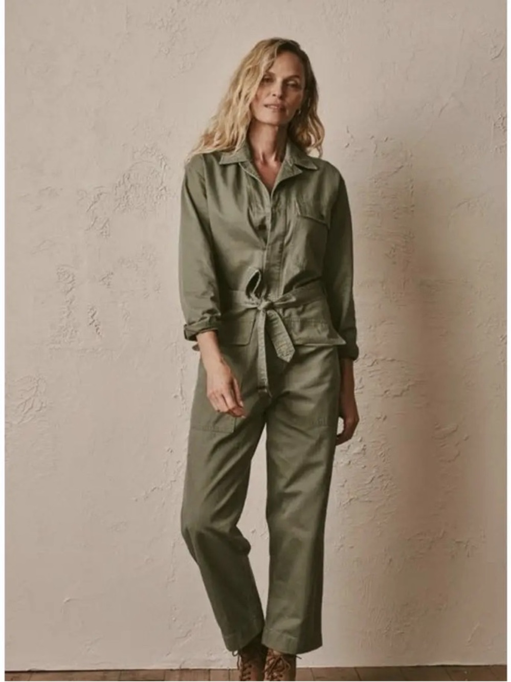 Buck Mason dusty olive herringbone twill utility jumpsuit green sz M new cotton